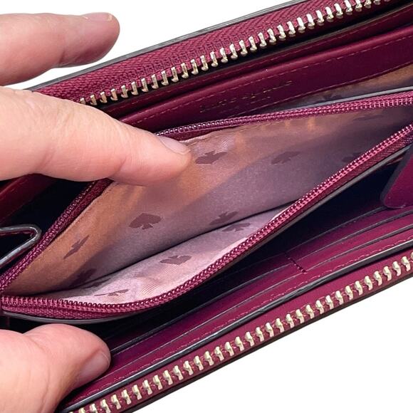 Kate Spade Berry Zip Around Jackson Continental Wallet Pebbled Leather Organizer - Picture 7 of 8